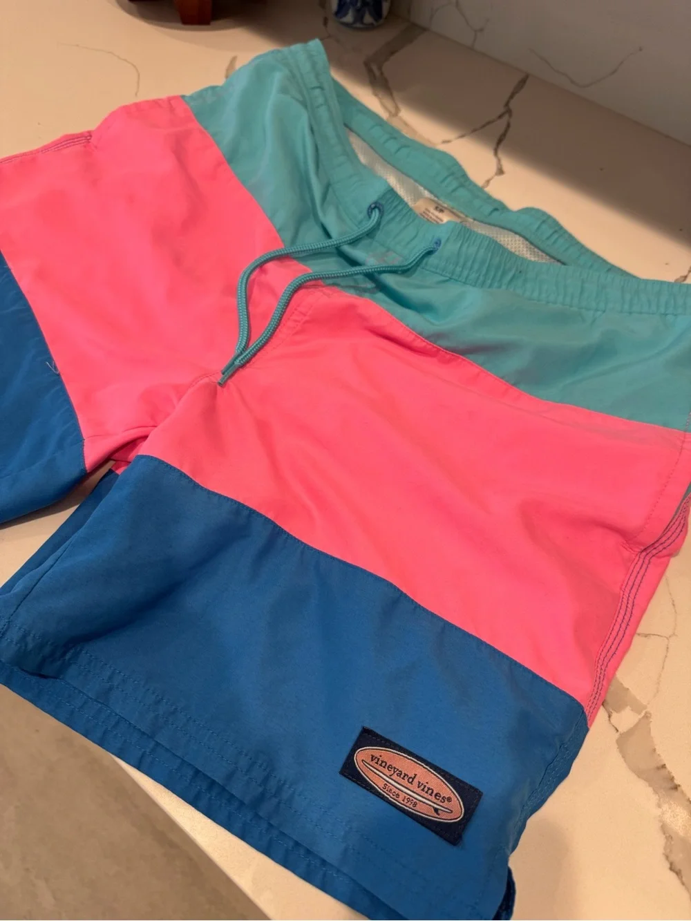 Vineyard Vines Chappy Colorblock Swim Trunks Pink Blue Size Small